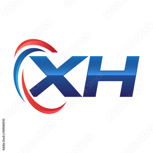 initial letter logo swoosh red blue