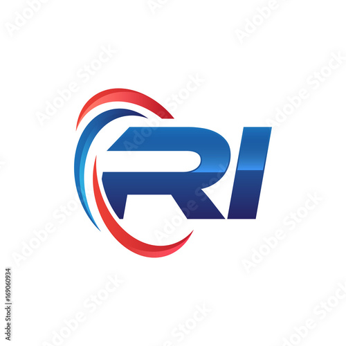 initial letter logo swoosh red blue