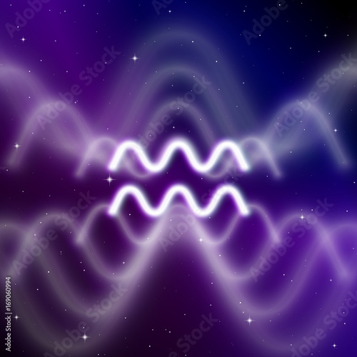 Astrology sign of Aquarius with mystic aura in universe. Magic icon