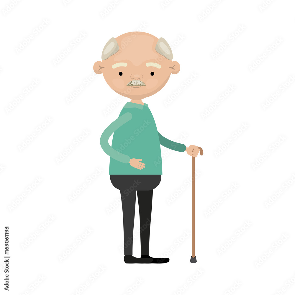 colorful full body elderly man in walking stick colorful full body elderly man in walking stick