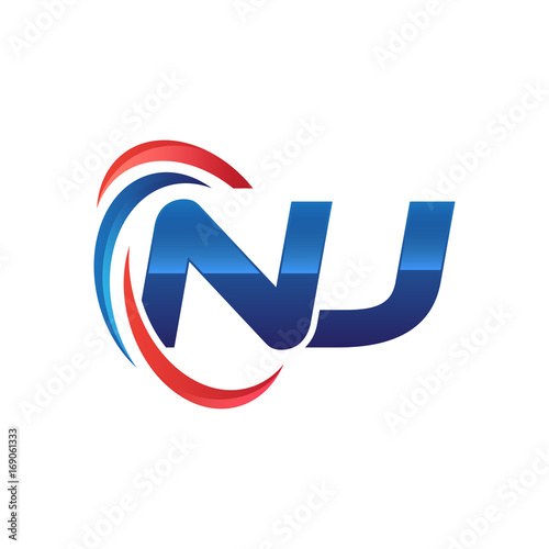 initial letter logo swoosh red blue