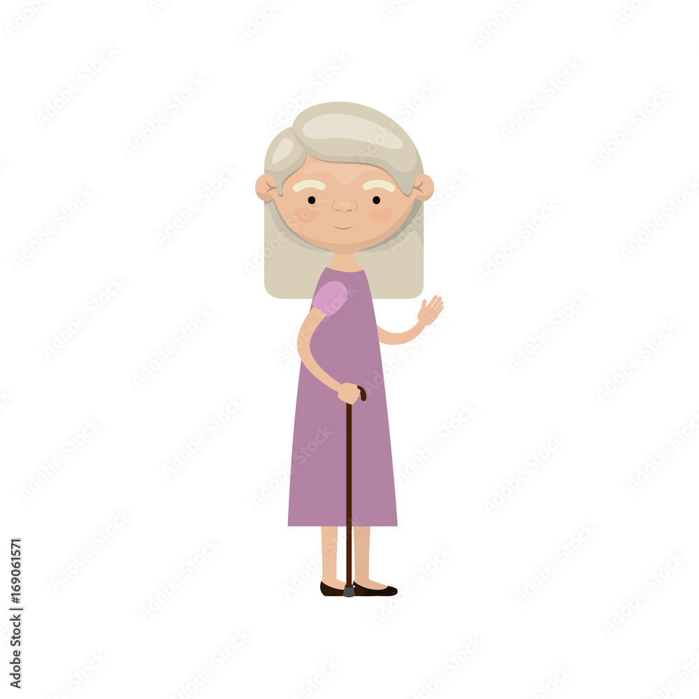 colorful full body elderly woman in walking stick with dress and straight medium hairstyle colorful full body elderly woman in walking stick with dress and straight medium hairstyle