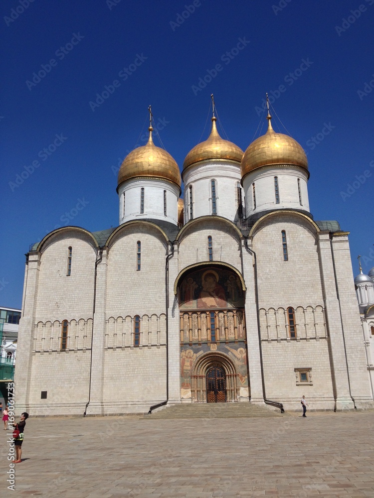 Front view of the Cathedral of Assumption inside the Kremlin, Moscow, Russia