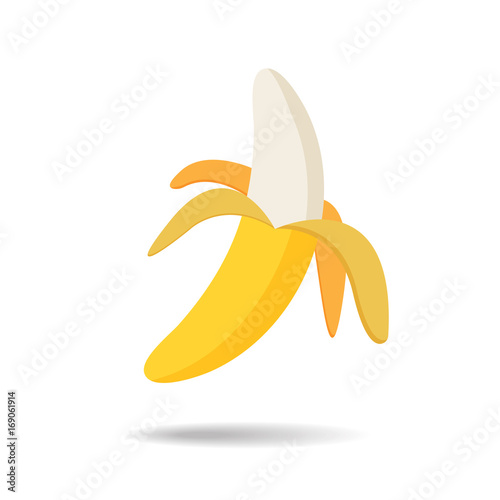 Vector illustration of half peeled banana isolated on a white background