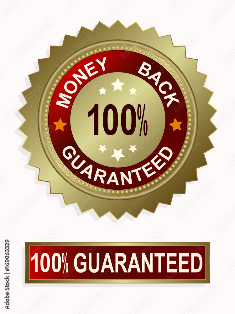 Emblem of gold color with text refund