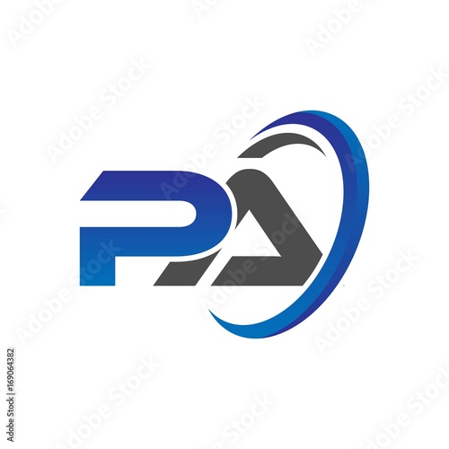 vector initial logo letters pa with circle swoosh blue gray