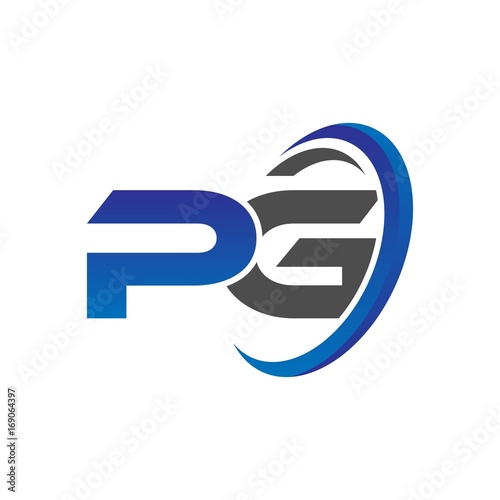 vector initial logo letters pg with circle swoosh blue gray
