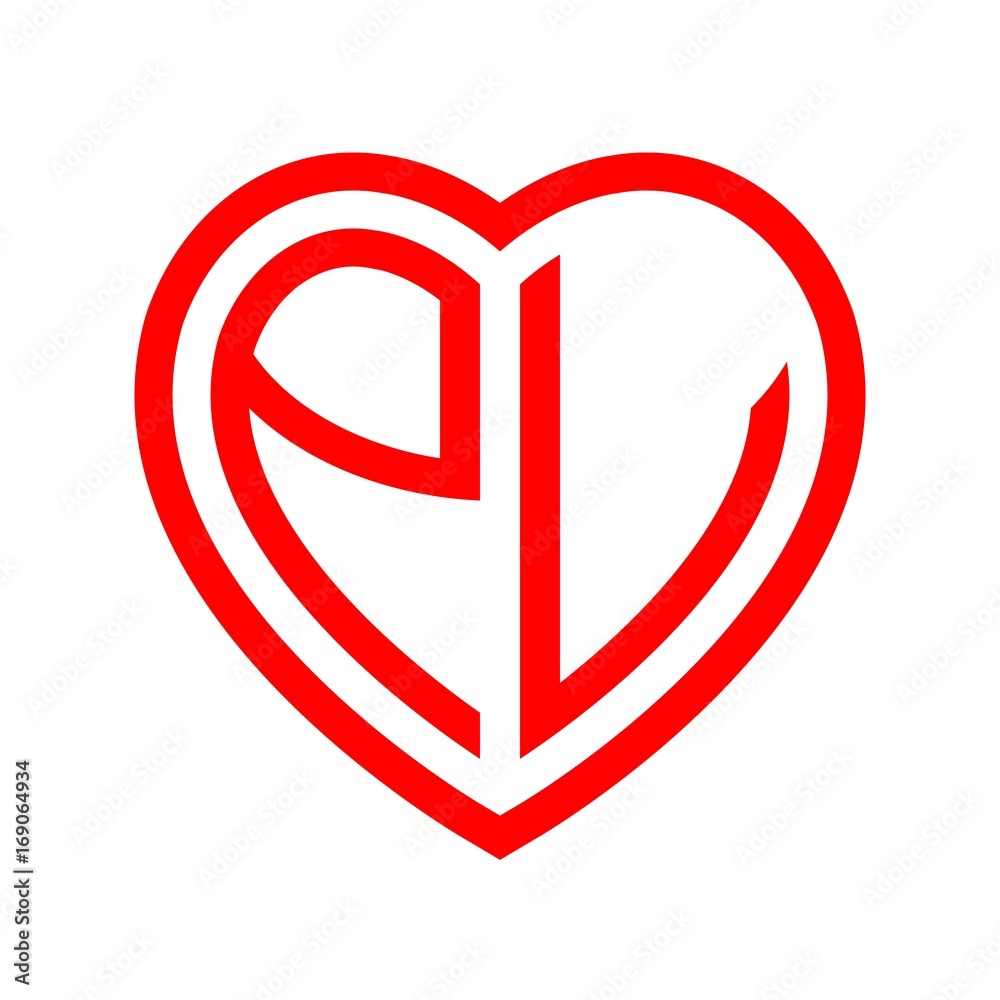 Initial Letters Logo Pv Red Monogram Heart Love Shape Stock Vector Adobe Stock
