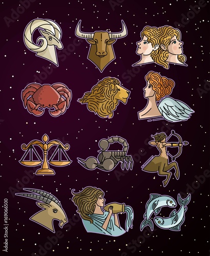 twelve zodiac constellation horoscope signs photo