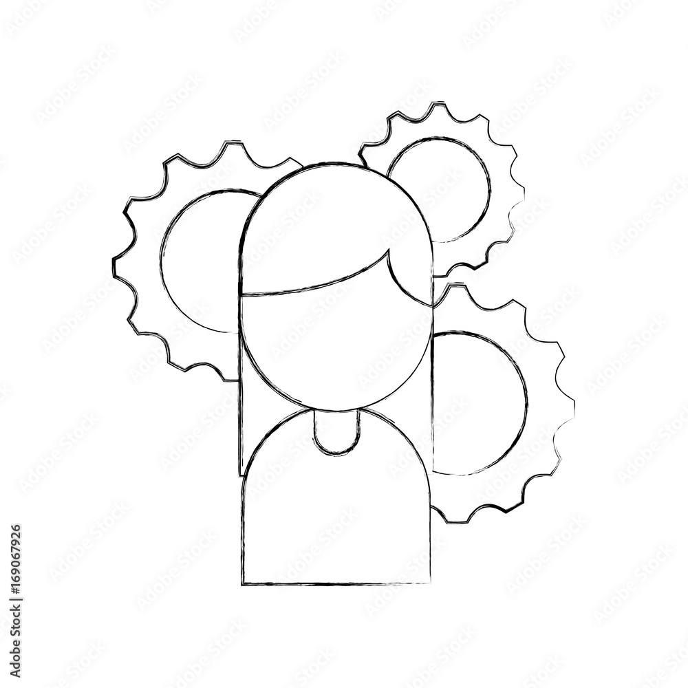 Fototapeta premium businesswoman avatar with gears vector illustration design