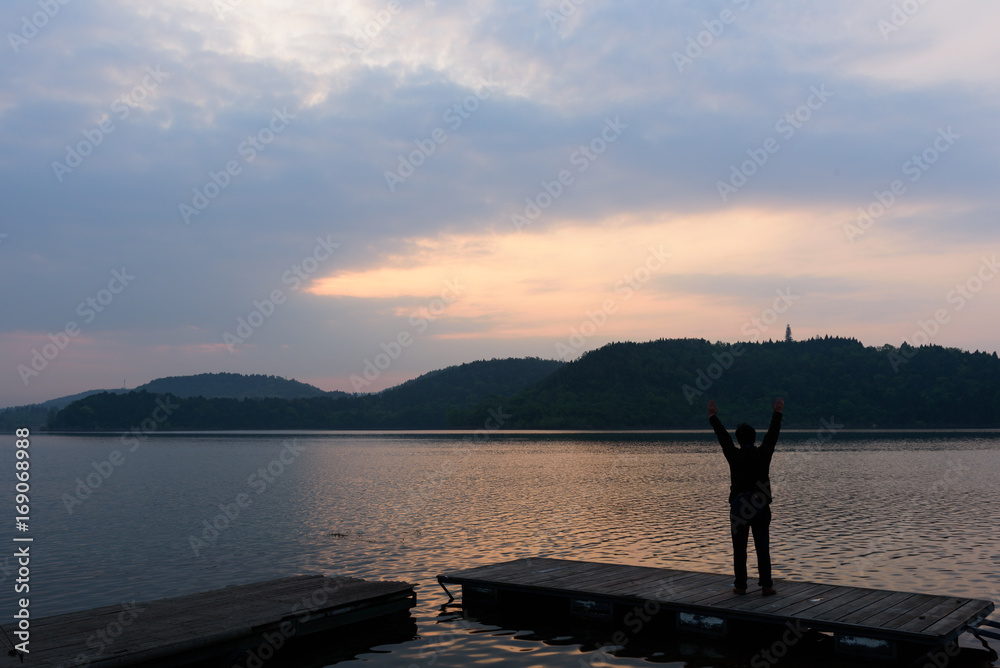 Fototapeta premium Xianhai pier at sunrise