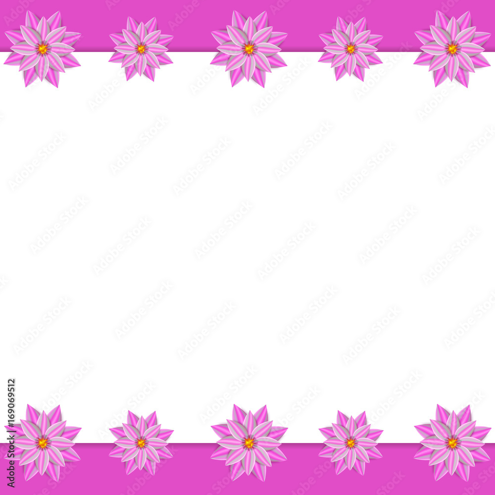 Decorative floral border with 3d pink flowers