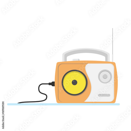 Orange vintage radio in flat style
