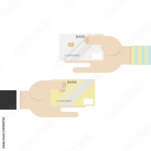 Two hands holding credit cards