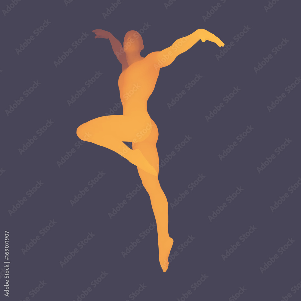 Obraz premium Silhouette of a Ballet Dancer. 3D Model of Man. Human Body. Sport Symbol. Design Element. Vector Illustration.