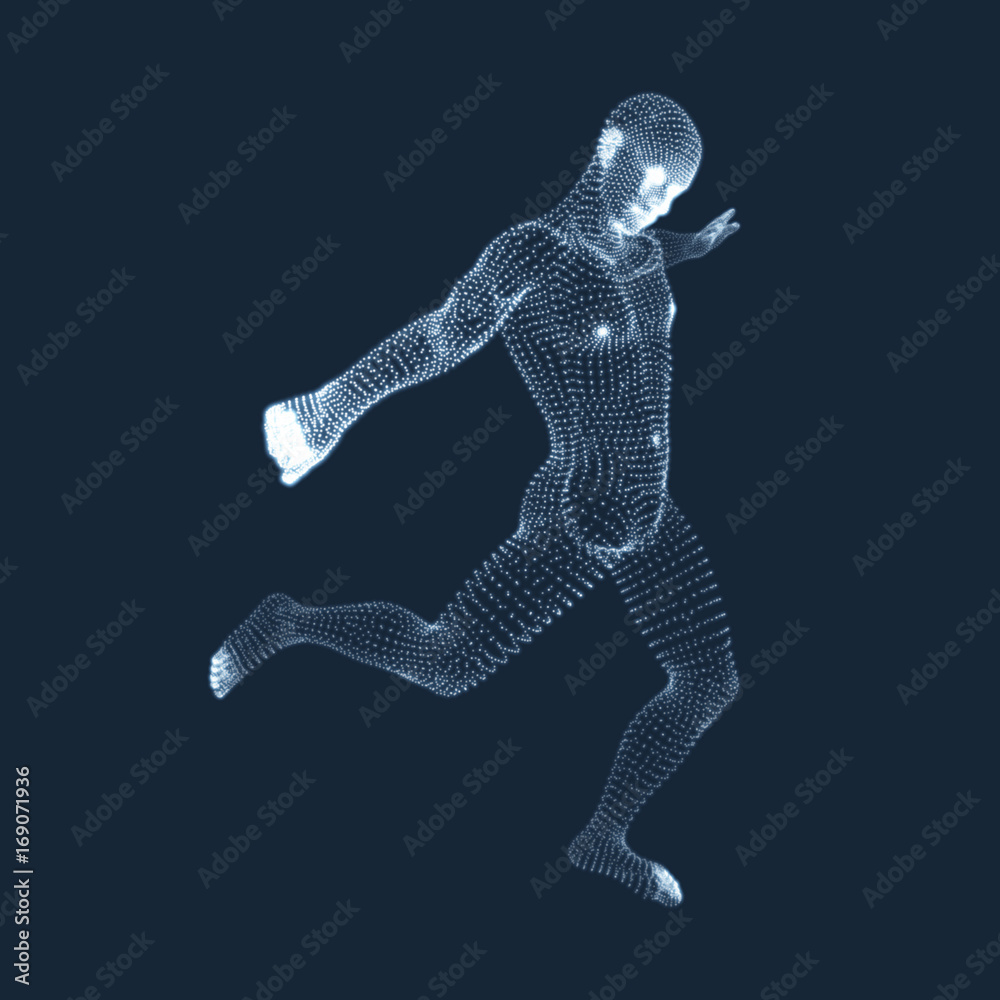 A football player from particle. 3D Model of Man. Human Body. Sport Symbol. Design Element. Vector Illustration. A football player from particle. 3D Model of Man. Human Body. Sport Symbol. Design Element. Vector Illustration.