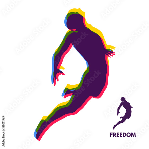 Silhouette of a jumping man. Freedom concept. Vector Illustration.