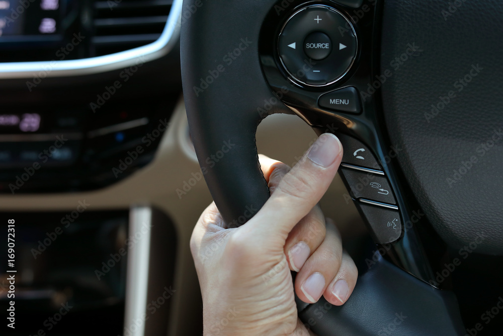 people driver using wireless speaker control mobile phone in car comfortable drive function people driver using wireless speaker control mobile phone in car comfortable drive function