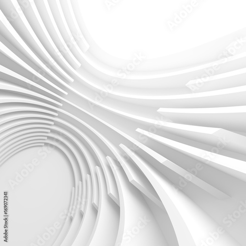 White Architecture Circular Background. Abstract Tunnel Design. Modern Geometric Wallpaper