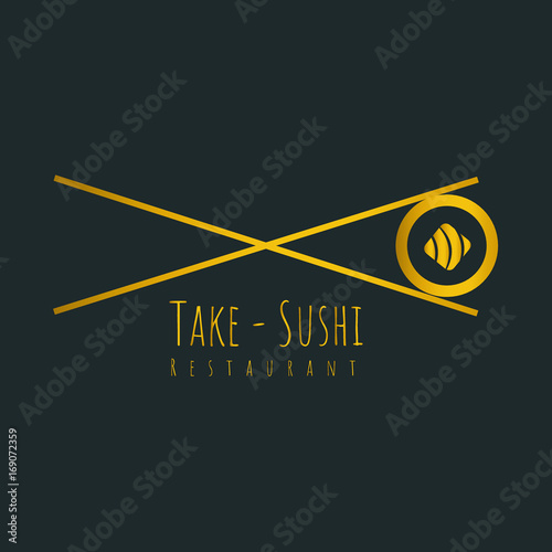 Premium quality sushi logo vector illustration element. Onigiri, hosomaki Sushi isolated on black background. Royal sushi