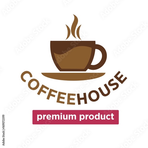 Coffee house, cafeteria or cafe vector cup steam icon template