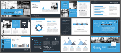 Blue presentation templates and infographics elements background. Use for business annual report, flyer, corporate marketing, leaflet, advertising, brochure, modern style. photo