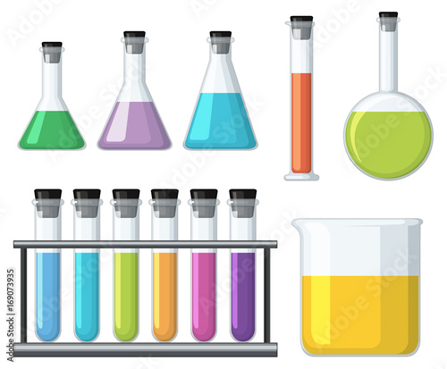 Beakers with colorful liquid