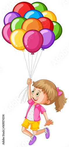 Girl and colorful balloons