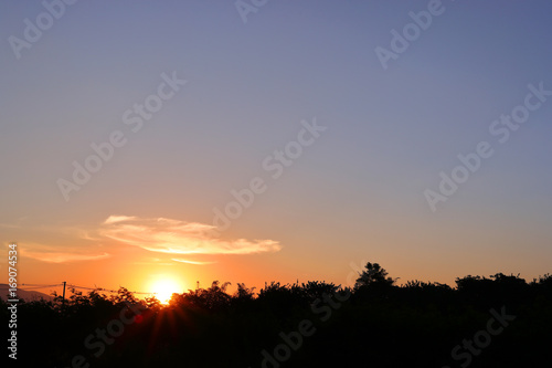 orange sun light on beautiful sunset clear blue sky background