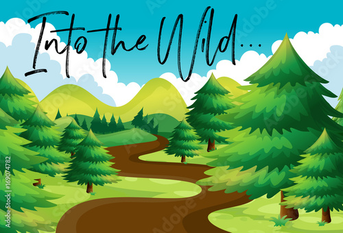 Forest scene with phrase into the wild