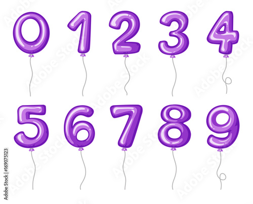 Balloon numbers zero to nine in purple