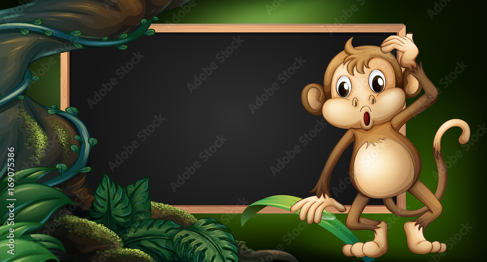 Fototapeta premium Frame template with monkey in the wild
