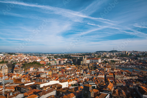 Bird's-eye view of old downtown Porto, Portugal.