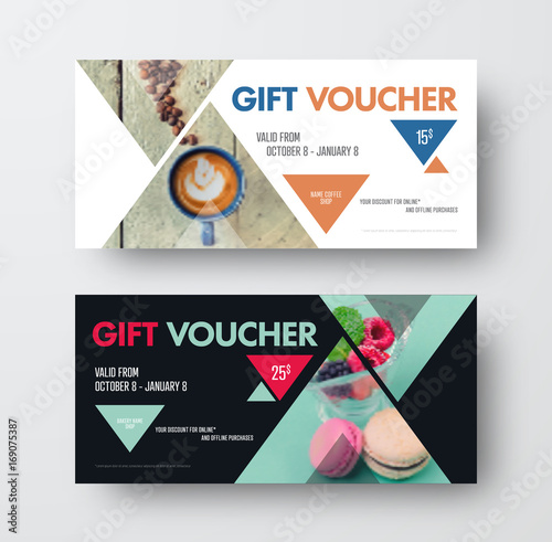 Vector Design gift black and white voucher with triangular elements for the photo