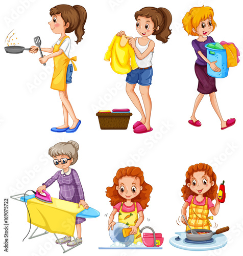 Women doing different chores