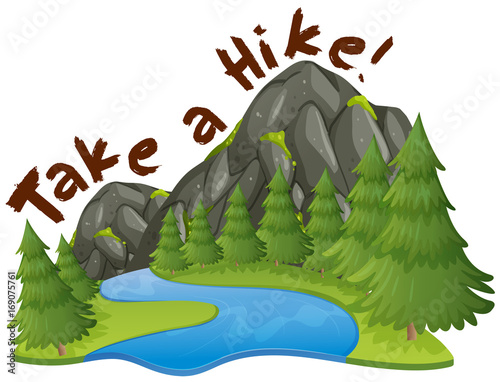Mountain scene with phrase take a hike
