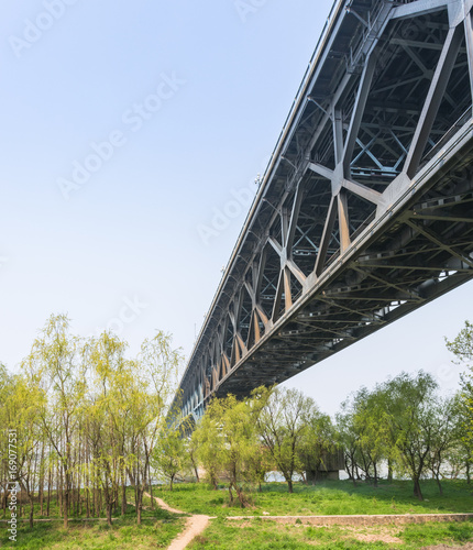 low angle view of Yangtze bridge in Nanjing,China.