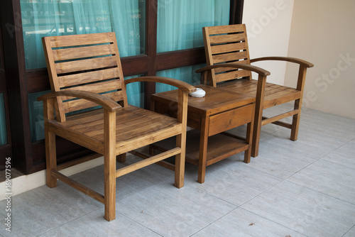 image of set wood chair and table.