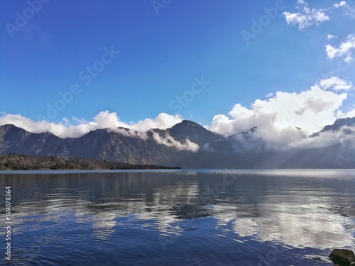 Lake and mountain. Rinjani Mountain, Lombok, Indonesia. © misspin