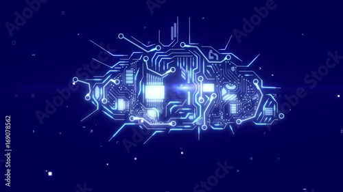 Cloud with a cpu technological electronics circuit board animation. photo