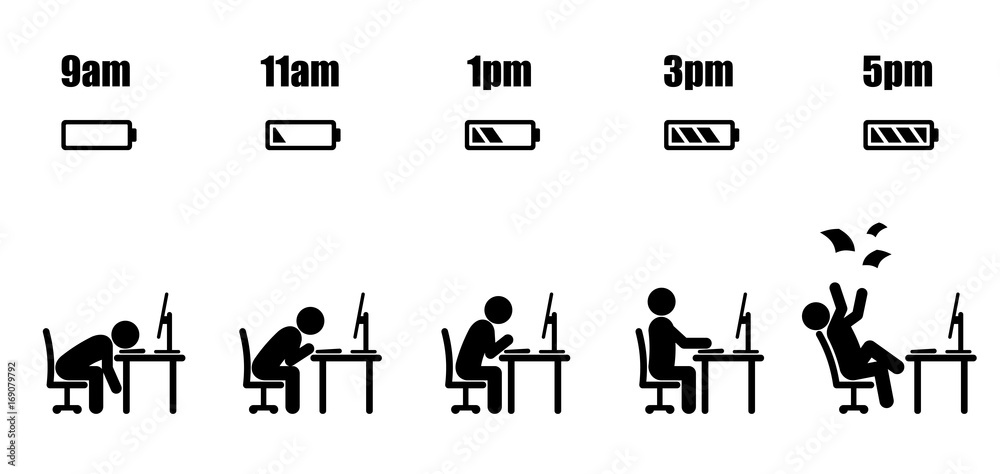 Abstract working hours life cycle from nine am to five pm concept in ...
