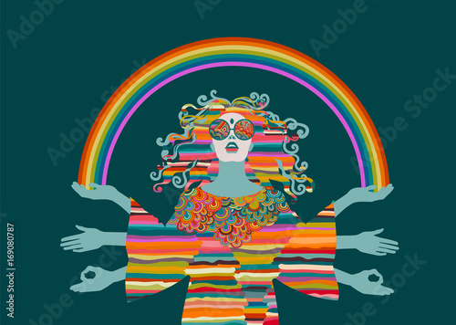 Psychedelic hippie woman, goddess, eps10 vector