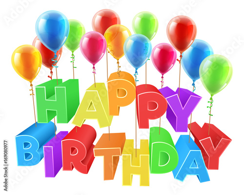 Canvas Print Happy Birthday Floating on Balloons