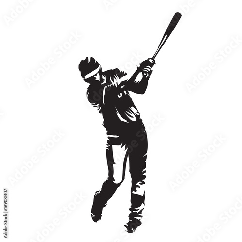 Baseball player batter, abstract vector silhouette, front view