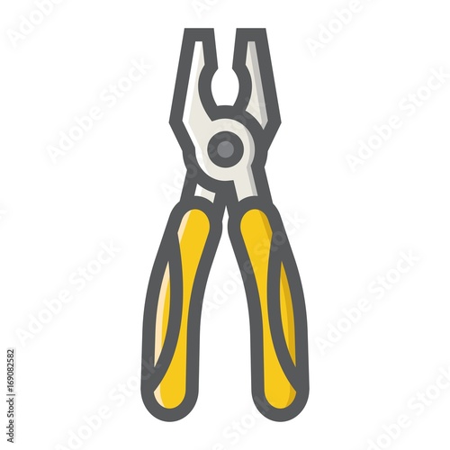 Pliers filled outline icon, build and repair, tool sign vector graphics, a colorful line pattern on a white background, eps 10.