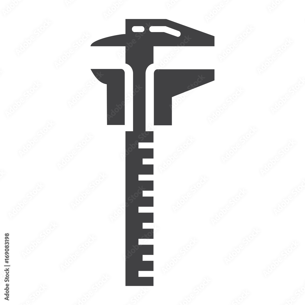Vernier caliper glyph icon, build and repair, sliding scale sign vector graphics, a solid pattern on a white background, eps 10. Vernier caliper glyph icon, build and repair, sliding scale sign vector graphics, a solid pattern on a white background, eps 10.