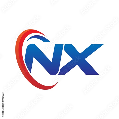 dynamic vector initial letters logo nx with circle swoosh red blue