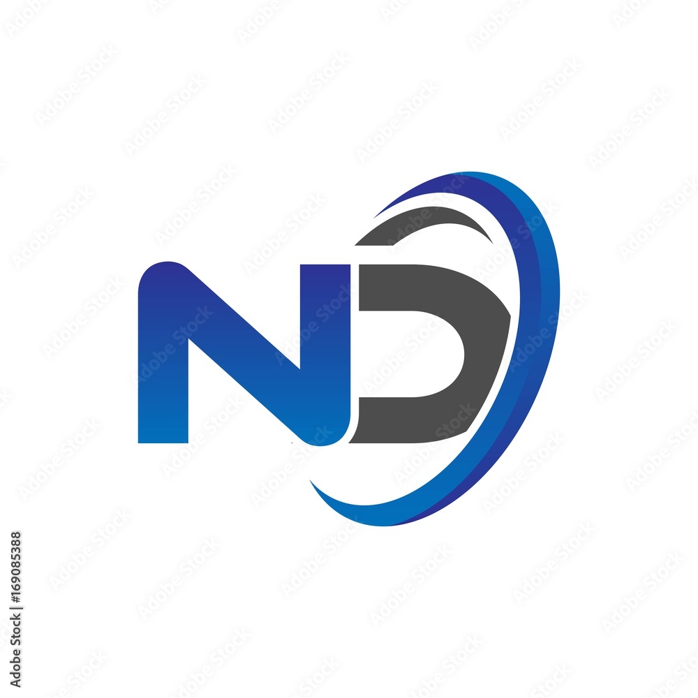 vector initial logo letters nd with circle swoosh blue gray vector initial logo letters nd with circle swoosh blue gray