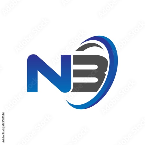 vector initial logo letters nb with circle swoosh blue gray