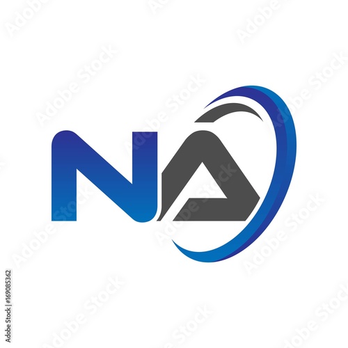 vector initial logo letters na with circle swoosh blue gray